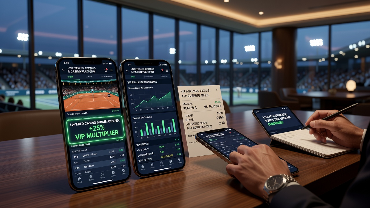 Visualisierung von VIP-Analyse-Dashboards mit Bonus-Stapelung während abendlicher Tennis-Live-Wetten
