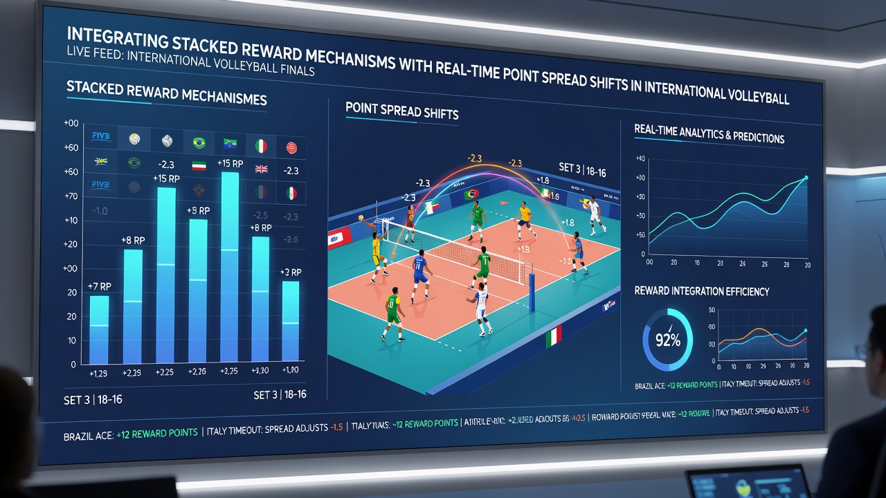 Volleyball-Spielszene mit Overlay von mobilen Bonus- und Spread-Daten