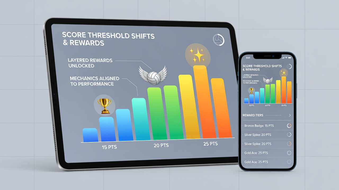 Analyse von Punktstandschwellen und Belohnungsausrichtung in Volleyball-Apps